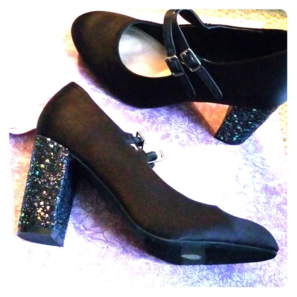 Fabric Mary Jane's w/ block heels